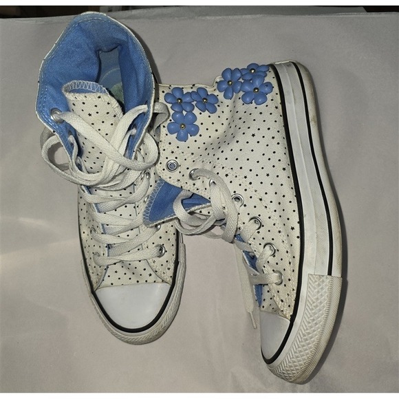 NWOT Converse 5.5 Polka Dot Daisy White Blue Hi Top Tennis Shoes 127677 - Picture 6 of 8